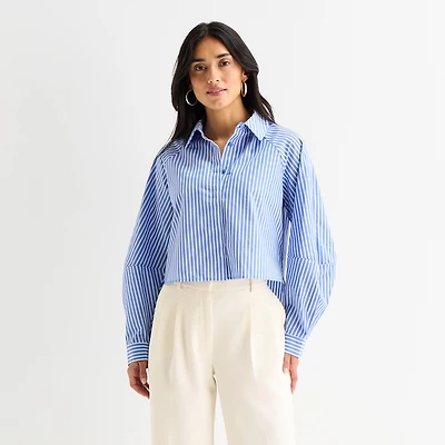 Worthington Womens Long Sleeve Button Front Blouse