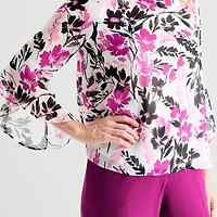 Black Label by Evan-Picone Womens Round Neck 3/4 Sleeve Blouse