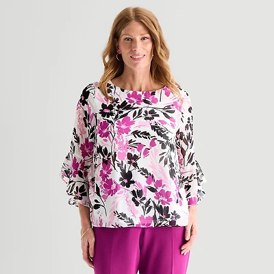 Black Label by Evan-Picone Womens Round Neck 3/4 Sleeve Blouse