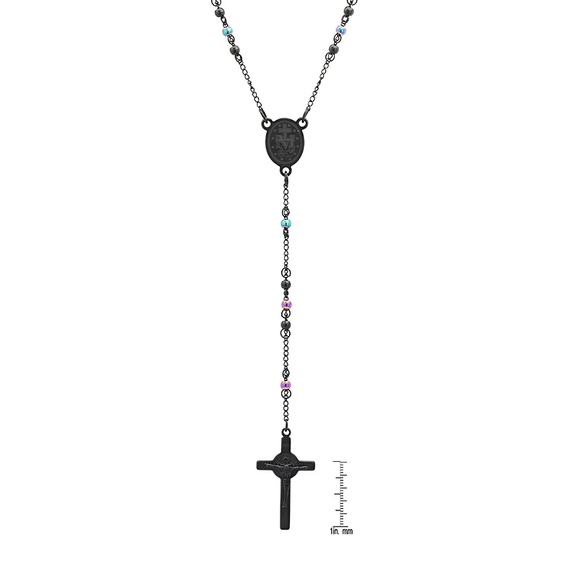 Steeltime Miraculous Medal Mens Stainless Steel Hypoallergenic 26 Inch Rosary Necklace