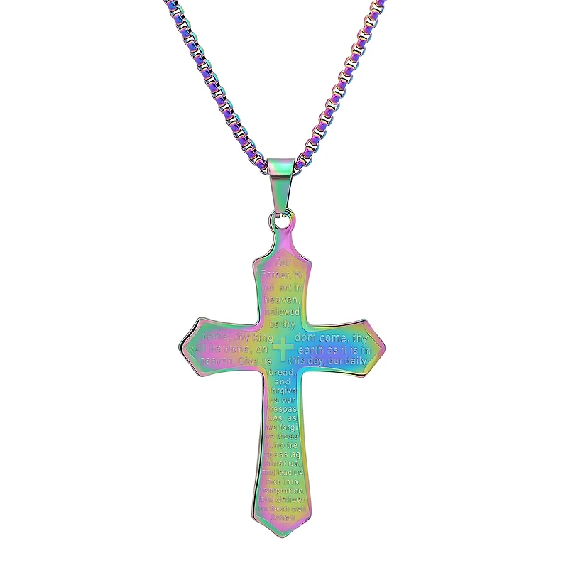 Steeltime Mens Stainless Steel Cross Hypoallergenic 24 Inch Pendant Necklace