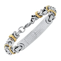 Steeltime Lord'S Prayer Mens 18K Gold Over Stainless Steel 8 Inch Solid Byzantine Hypoallergenic Id Bracelet