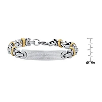 Steeltime Lord'S Prayer Mens 18K Gold Over Stainless Steel 8 Inch Solid Byzantine Hypoallergenic Id Bracelet