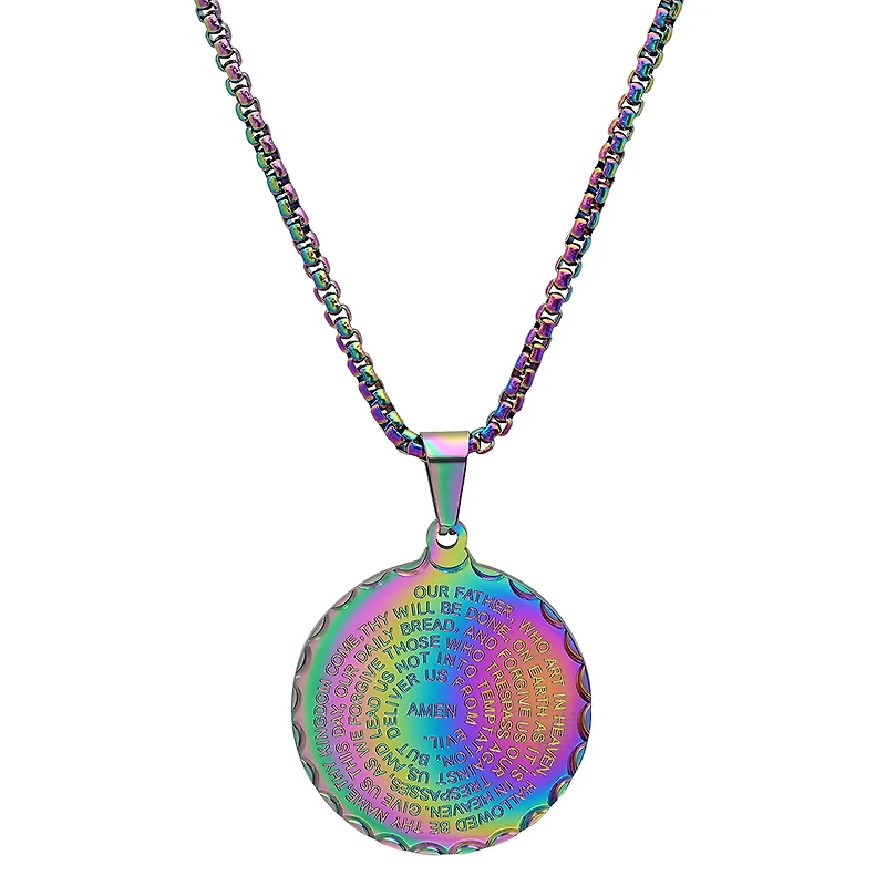 Steeltime Lord'S Prayer Mens Stainless Steel Round Hypoallergenic 24 Inch Pendant Necklace