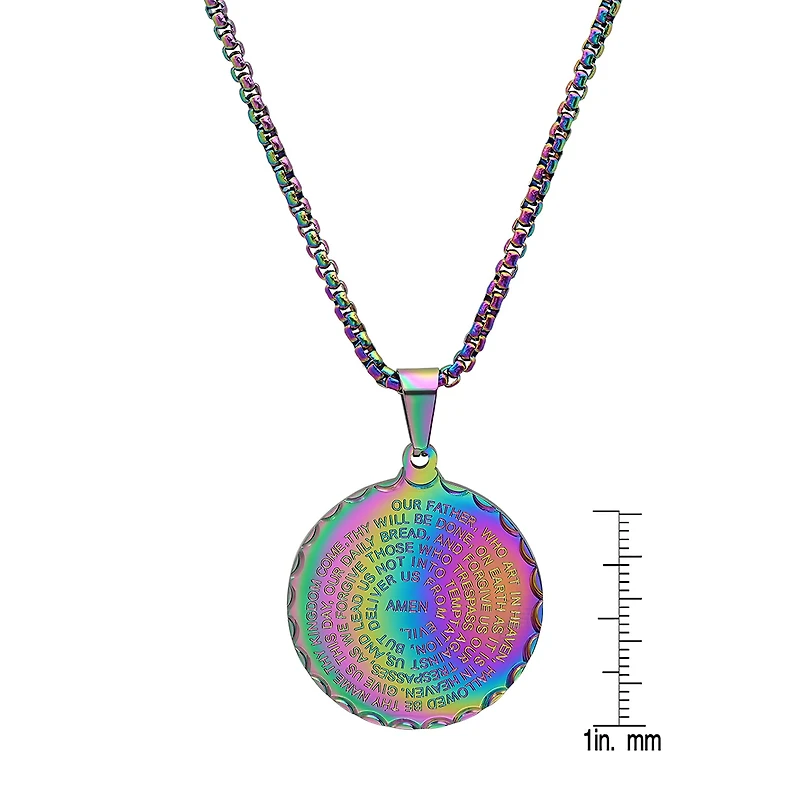Steeltime Lord'S Prayer Mens Stainless Steel Round Hypoallergenic 24 Inch Pendant Necklace