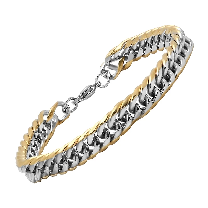 Steeltime Mens 18K Gold Over Stainless Steel Solid Hypoallergenic 8 1/2 Inch Link Bracelet