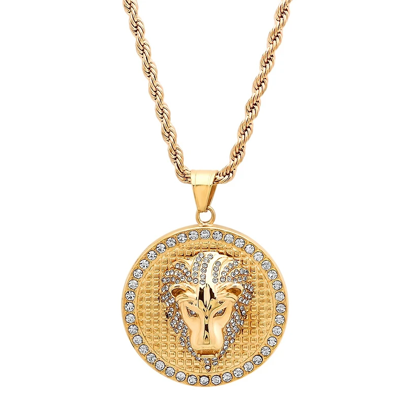 Steeltime Lion Mens 18K Gold Over Stainless Steel Hypoallergenic 30 Inch Pendant Necklace