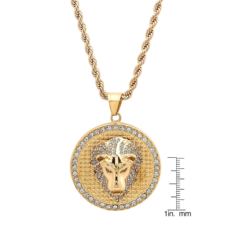 Steeltime Lion Mens 18K Gold Over Stainless Steel Hypoallergenic 30 Inch Pendant Necklace