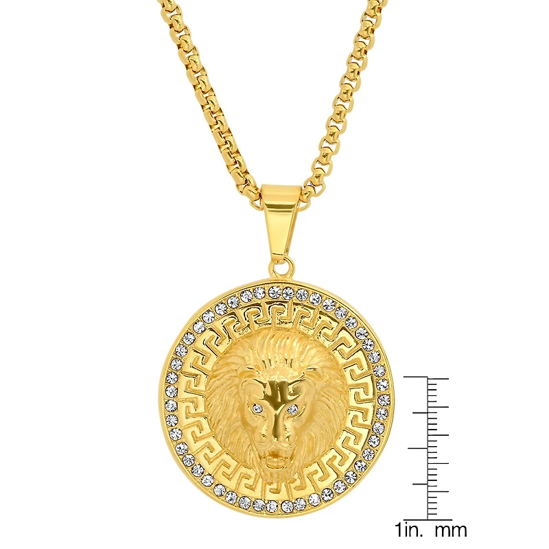 Steeltime Lion Mens Cubic Zirconia 18K Gold Over Stainless Steel Round Hypoallergenic 24 Inch Pendant Necklace