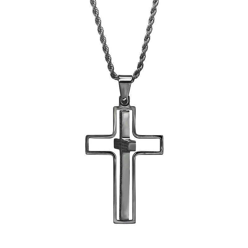 Steeltime Lord'S Prayer Mens Stainless Steel Cross Hypoallergenic 24 Inch Pendant Necklace