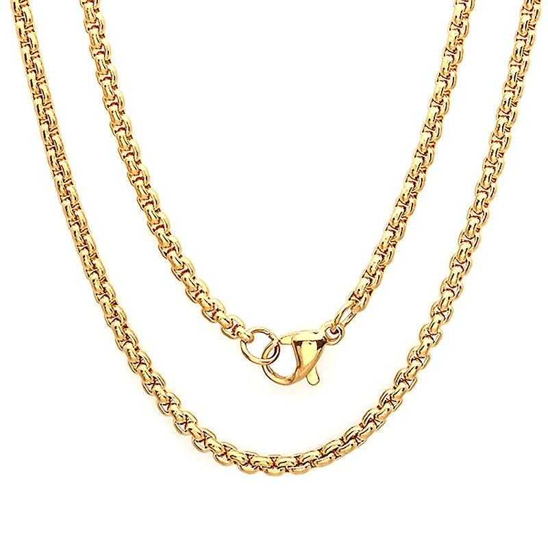 Steeltime Mens 18K Gold Over Stainless Steel Stainless Steel Hypoallergenic 24 Inch Box Chain Necklace