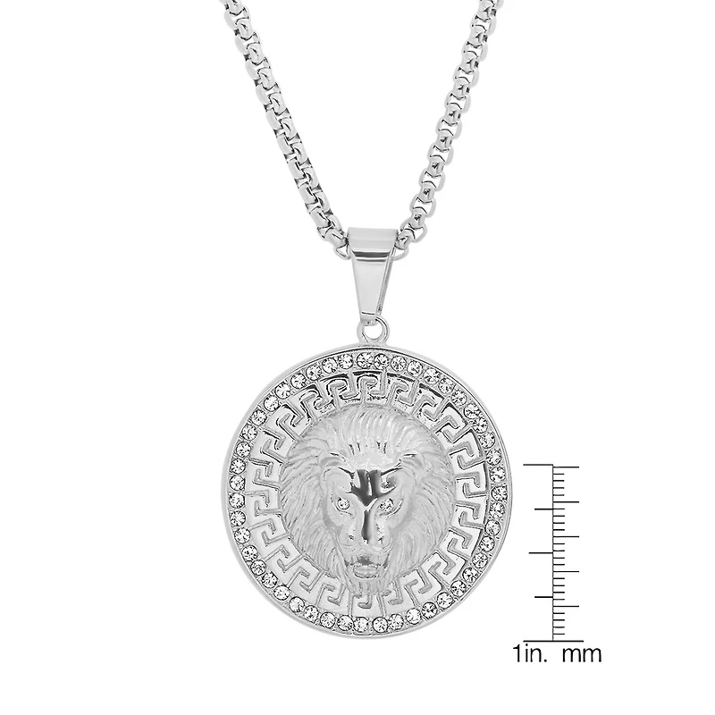 Steeltime Lion Mens Cubic Zirconia Stainless Steel Round Hypoallergenic 24 Inch Pendant Necklace