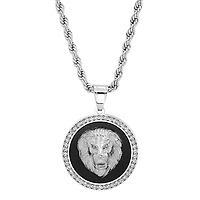 Steeltime Lion Mens Cubic Zirconia Stainless Steel Hypoallergenic 30 Inch Pendant Necklace