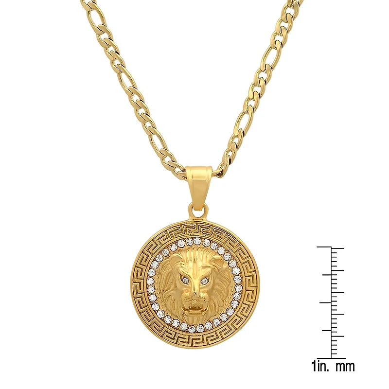 Steeltime Lion Mens Cubic Zirconia 18K Gold Over Stainless Steel Round Hypoallergenic 24 Inch Pendant Necklace