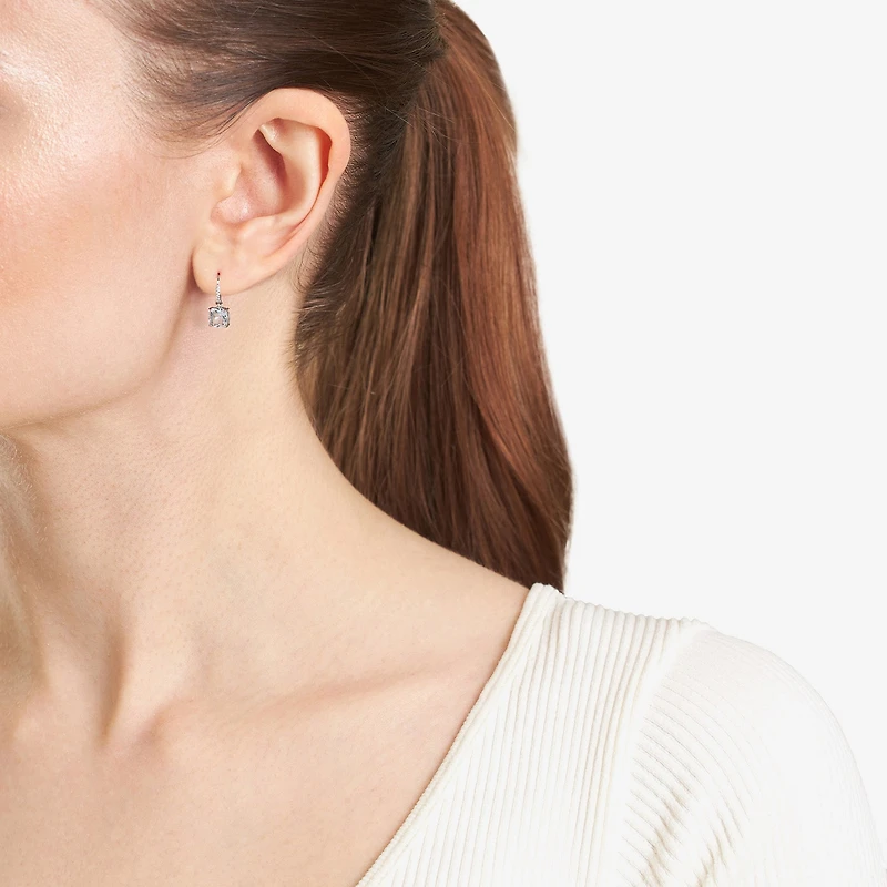 Silver Treasures Womens Crystal Sterling Silver Drop Earrings