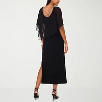 MSK Womens Boat Neck Elbow Sleeve Cape Embellished Evening Gown