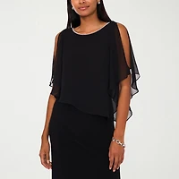 MSK Womens Boat Neck Elbow Sleeve Cape Embellished Evening Gown