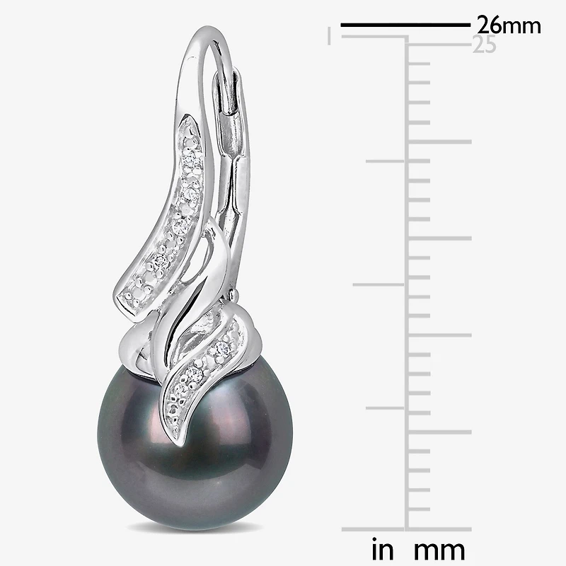 Genuine Black Tahitian Pearl & Diamond Accent Sterling Silver Earrings