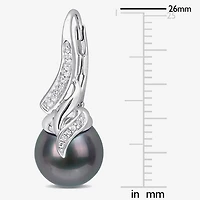 Genuine Black Tahitian Pearl & Diamond Accent Sterling Silver Earrings