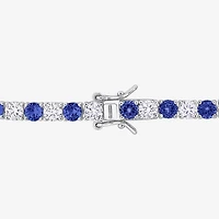 Womens Lab Created Blue Sapphire Sterling Silver 7.25 Inch Tennis Bracelet
