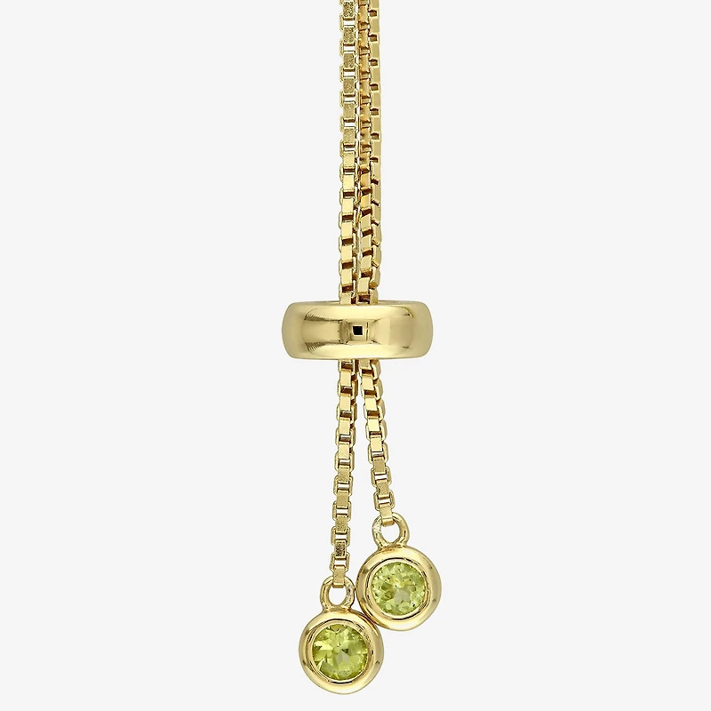 Womens Genuine Green Peridot Sterling Silver Bolo Bracelet