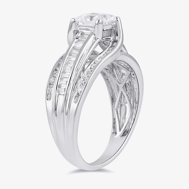 (G / I1) Womens 1 1/2 CT. T.W. Lab Grown White Diamond 10K Gold Side Stone Engagement Ring