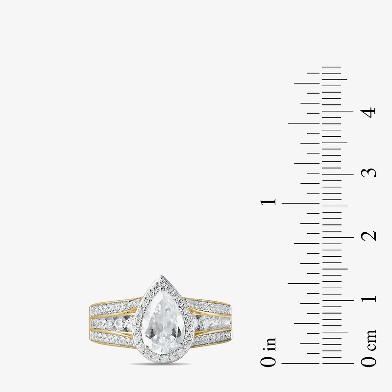 (G / I1) Womens 2 CT. T.W. Lab Grown White Diamond 10K Gold Pear Side Stone Halo Engagement Ring