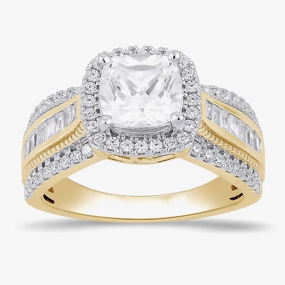 (G / I1) Womens 2 3/4 CT. T.W. Lab Grown White Diamond 10K Gold Cushion Side Stone Halo Engagement Ring