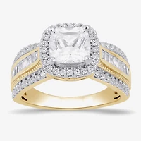 (G / I1) Womens 2 3/4 CT. T.W. Lab Grown White Diamond 10K Gold Cushion Side Stone Halo Engagement Ring