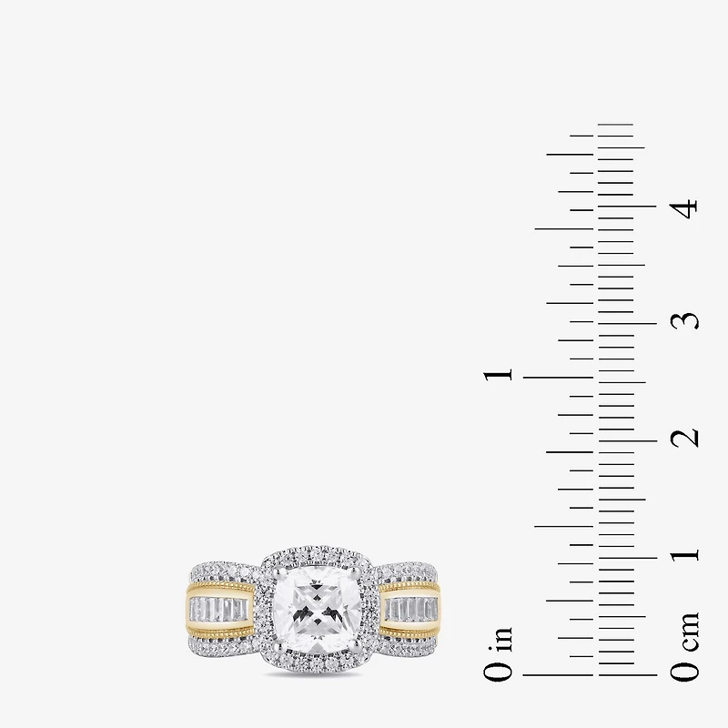 (G / I1) Womens 2 3/4 CT. T.W. Lab Grown White Diamond 10K Gold Cushion Side Stone Halo Engagement Ring