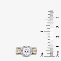 (G / I1) Womens 2 3/4 CT. T.W. Lab Grown White Diamond 10K Gold Cushion Side Stone Halo Engagement Ring