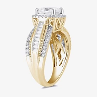 (G / I1) Womens 2 3/4 CT. T.W. Lab Grown White Diamond 10K Gold Cushion Side Stone Halo Engagement Ring