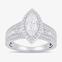 (G / I1) Womens 2 CT. T.W. Lab Grown White Diamond 10K Gold Marquise Side Stone Halo Engagement Ring