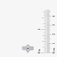 (G / I1) Womens 2 CT. T.W. Lab Grown White Diamond 10K Gold Marquise Side Stone Halo Engagement Ring