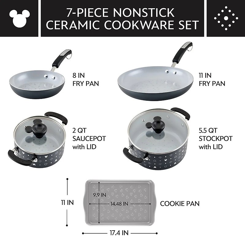 Farberware Disney Monochrome Ceramic 7-pc. Non-Stick Cookware Set