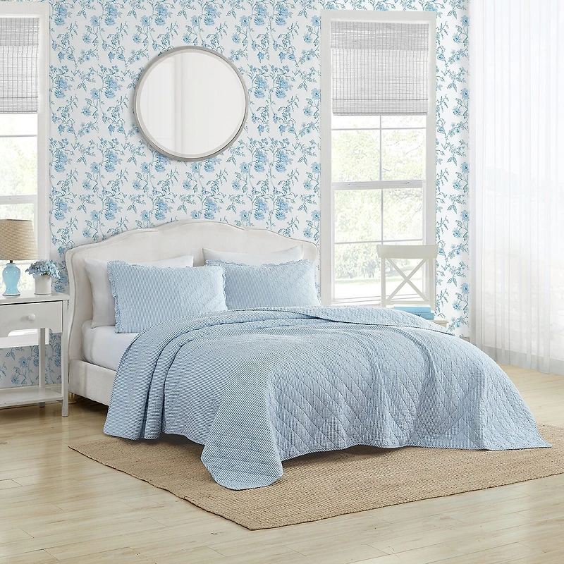 Laura Ashley Oxford Stripe Cotton Quilt Set