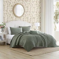 Laura Ashley Solid Diamond Stitch Velvet Quilt Set