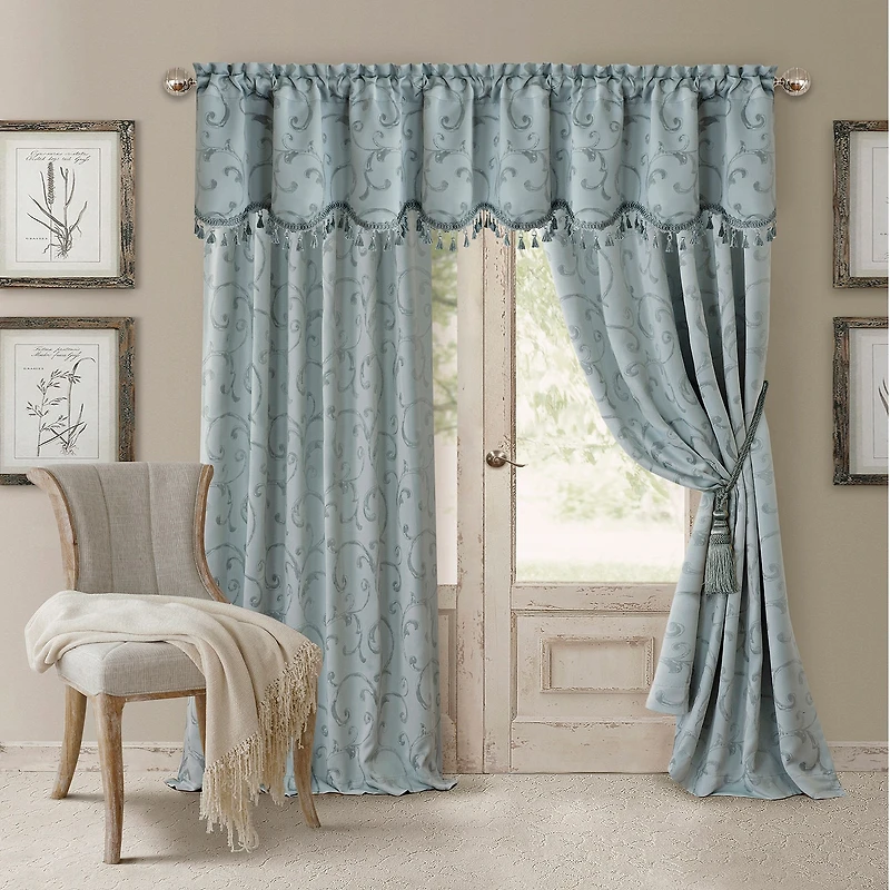 Threadmade Mia Swirl Print Jacquard Rod Pocket Back Tab Energy Saving Blackout Single Curtain Panel
