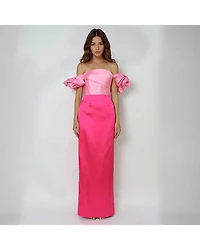 Rene by Rene Ruiz Collection Off The Shoulder Womens Short Sleeve Evening Gown