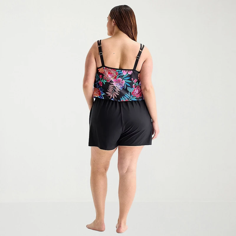 Sonnet Shores Womens Floral Plus Swim Romper