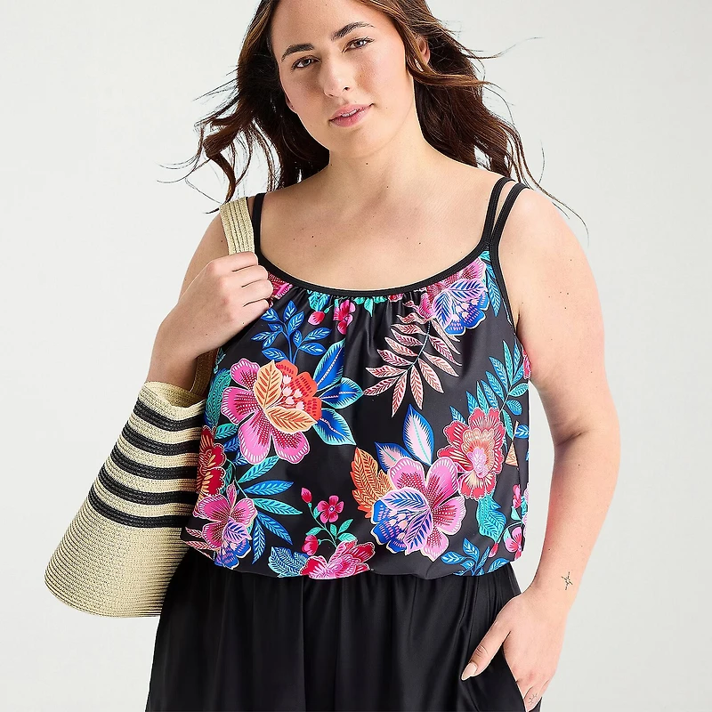 Sonnet Shores Womens Floral Plus Swim Romper