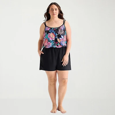 Sonnet Shores Womens Floral Plus Swim Romper