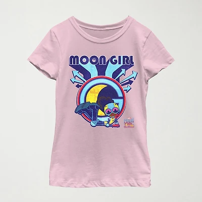 Little & Big Kid Girls Crew Neck Short Sleeve Regular Fit Marvel Moon Girl Graphic T-Shirt