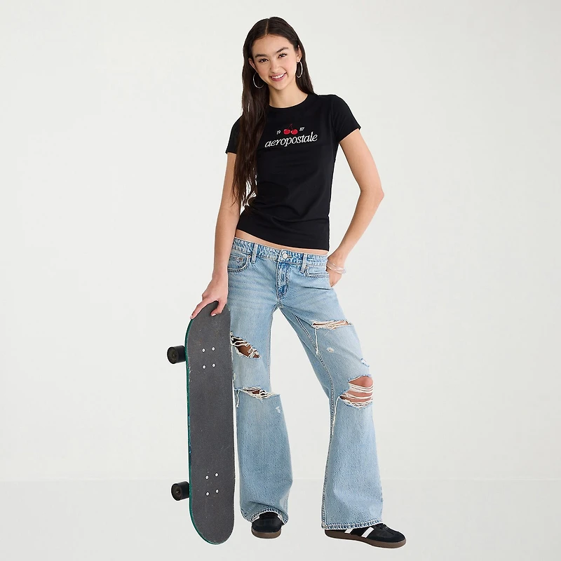AEROPOSTALE Womens Juniors Crew Neck Short Sleeve Regular Fit Graphic T-Shirt
