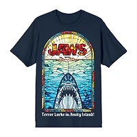 Jaws Mens Crew Neck Short Sleeve Regular Fit Graphic T-Shirt