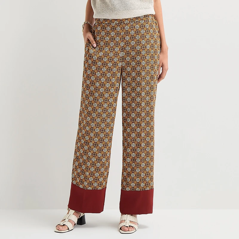 Liz Claiborne Womens Wide Leg Mid Rise Pull-On Pant