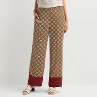 Liz Claiborne Womens Wide Leg Mid Rise Pull-On Pant