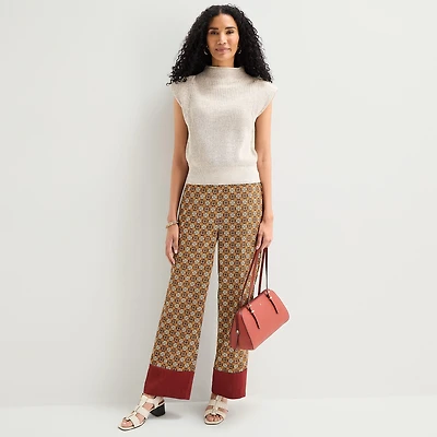 Liz Claiborne Womens Wide Leg Mid Rise Pull-On Pant