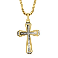 Mens 1/5 CT. Natural White Diamond 14K Gold Over Silver Cross 22 Inch Pendant Necklace