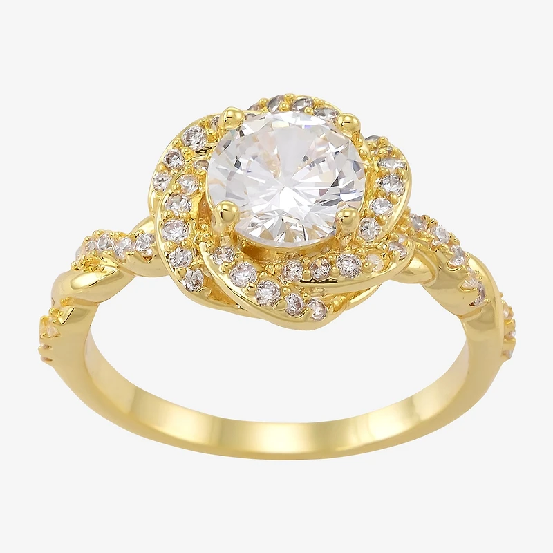 Sparkle Allure Twisted Shank Halo Womens Cubic Zirconia 14K Gold Over Brass Knot Cocktail Ring
